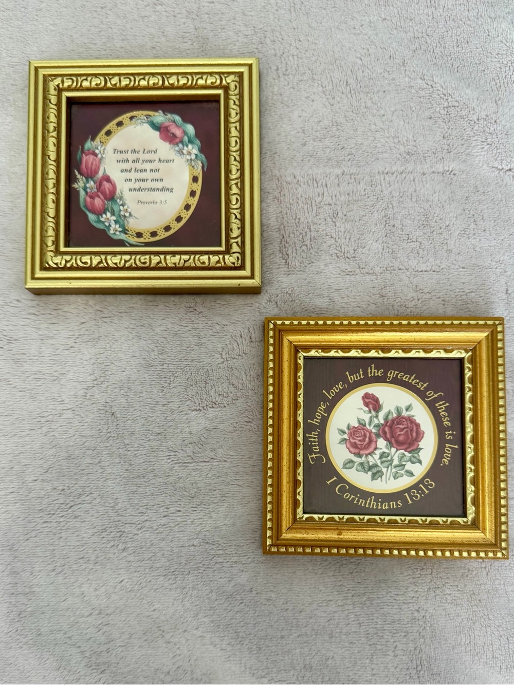 Vintage Set of 2 Kathy Seek Framed Mini Art Prints 4x4